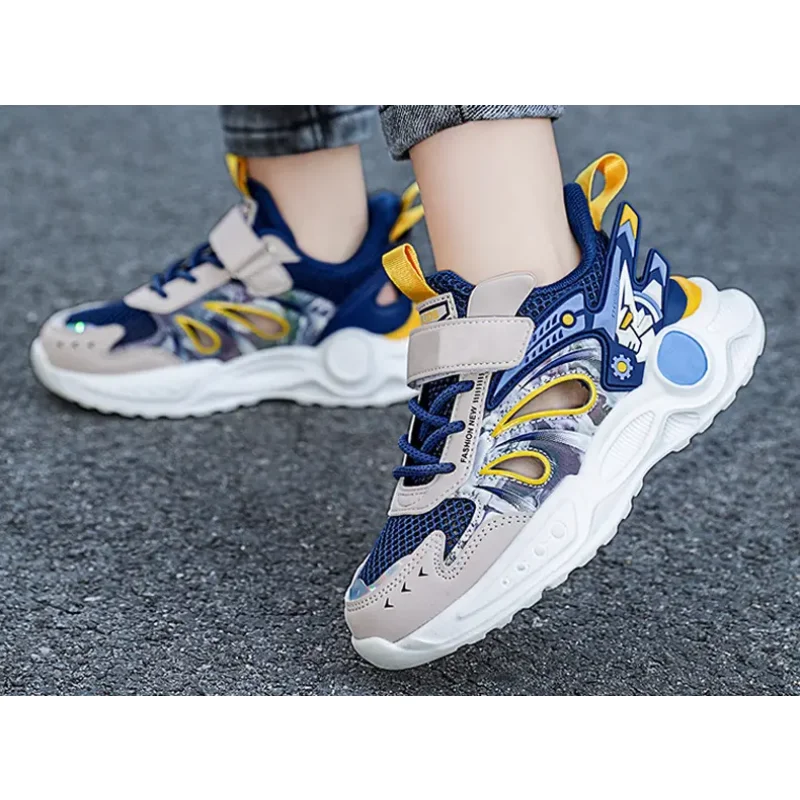 Zapatos para niños de calidad 2025, red única, estudiantes universitarios, deportes a través de zapatillas para correr, zapatillas para niños