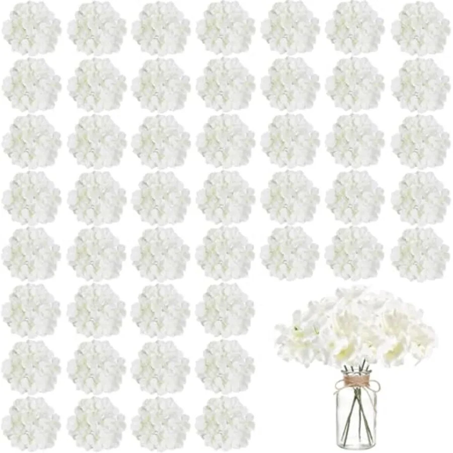 

100PCS Artificial Hydrangea Flowers, Fake Flowers Silk Hydrangea Full Flowers Heads with Stems for Wedding Home Party Shop Baby