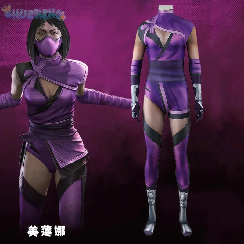 Jeu Mortal ata Leena Cosplay Costume, Kombat, Body Sexy, Violet, Document pour Halloween, Tenues pour Enfants, Adultes, Hommes et Femmes Trempés