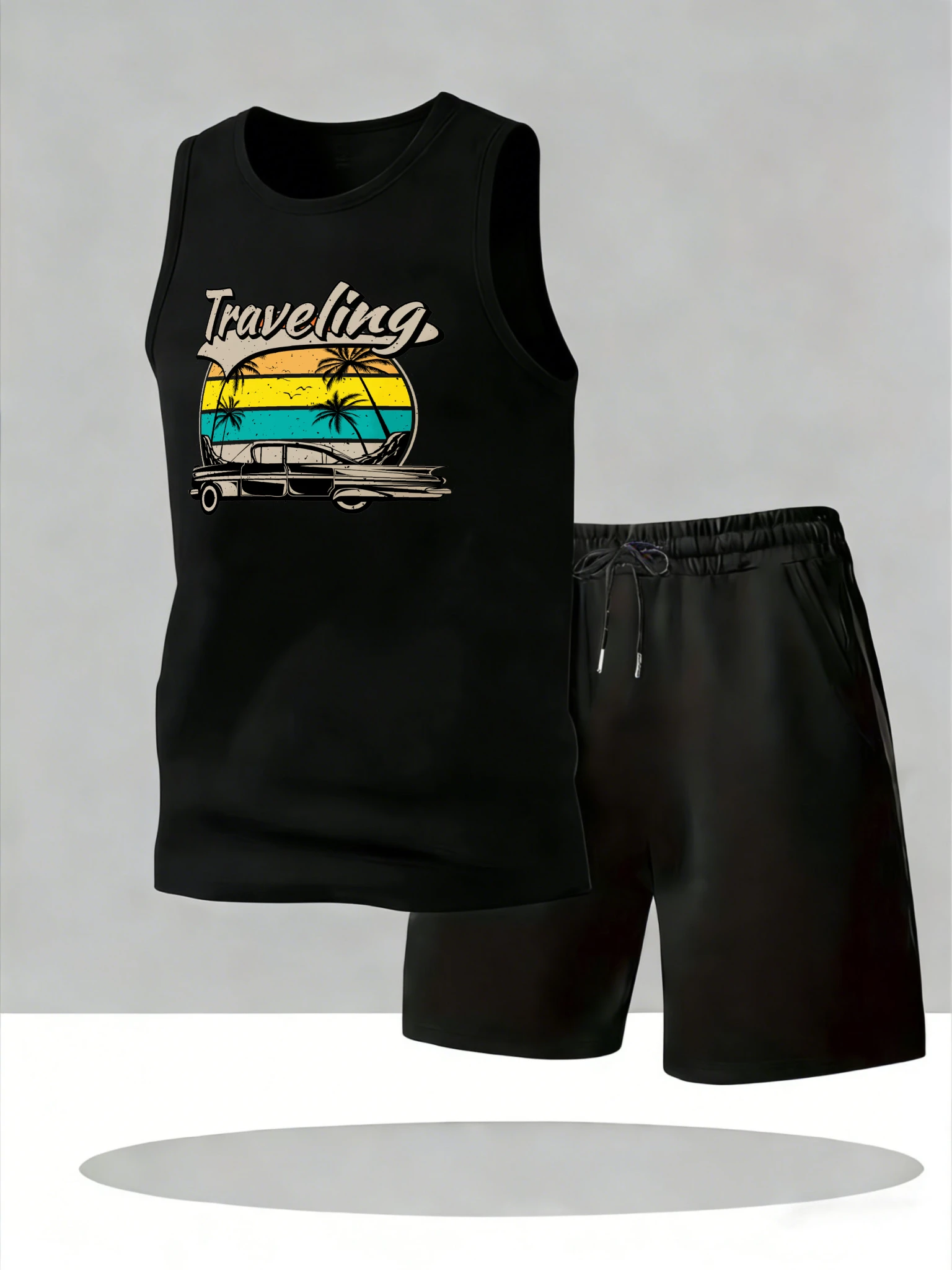 

Men's Tank Top Sets 2026 Summer Quick drying running beach oversize sports sets for men drip clothing crewneck Breathable