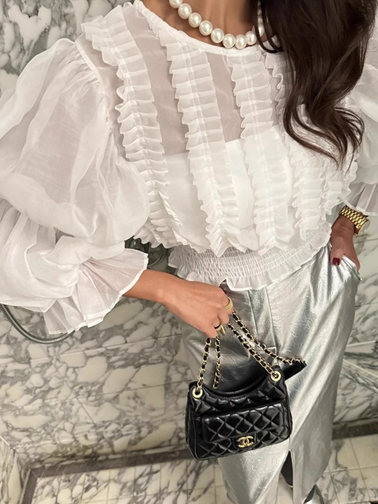 

Ele Autumn New Sle Sweet Aosphere Heavy Accordion Pleat Полупрозрачный пояс с застежкой на талии Тонкий длинный шифон све...