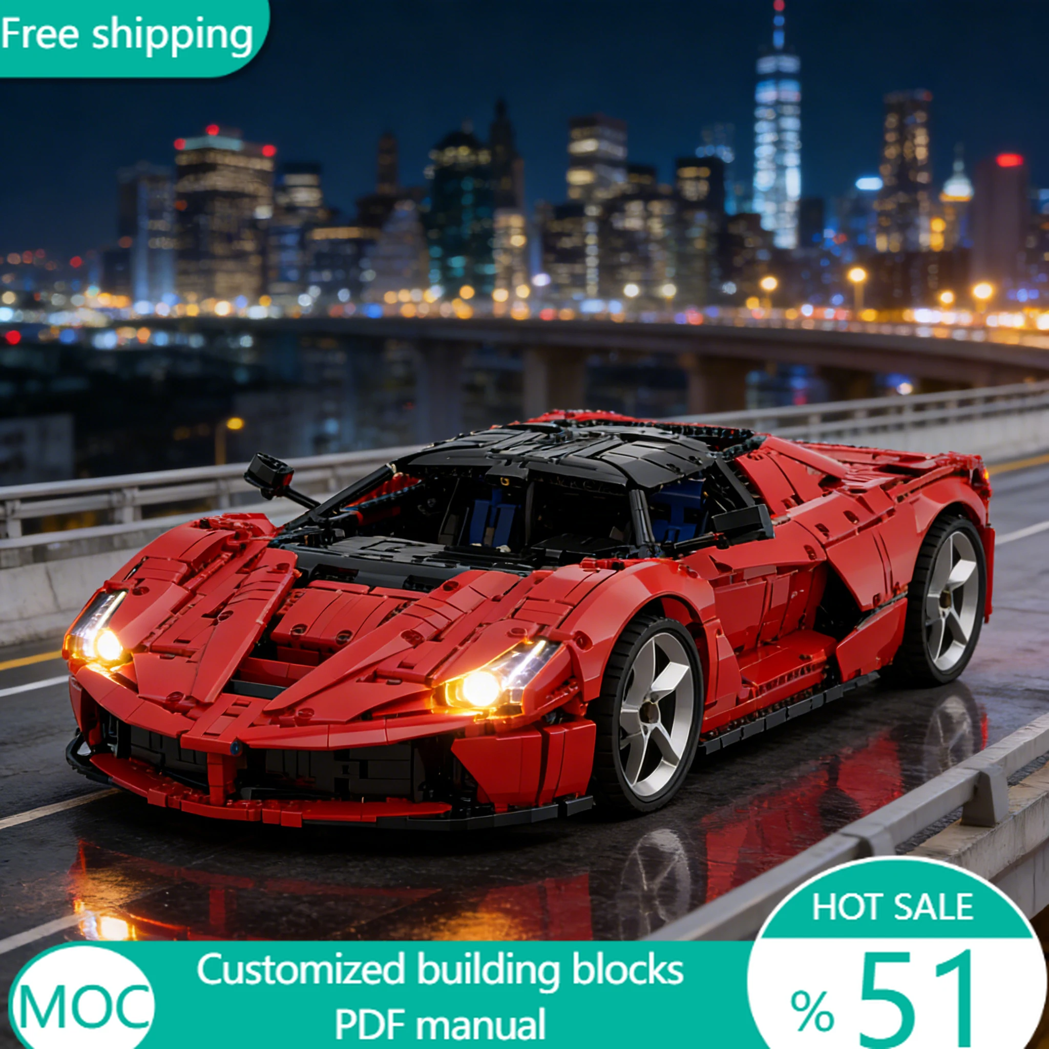 

3434 детали. Модифицированный суперкар с двигателем V12 объемом 6,3 литра. Конструктор MOC. Модульный конструктор для самостоятельной сборки. Подарок для мальчиков на праздники.