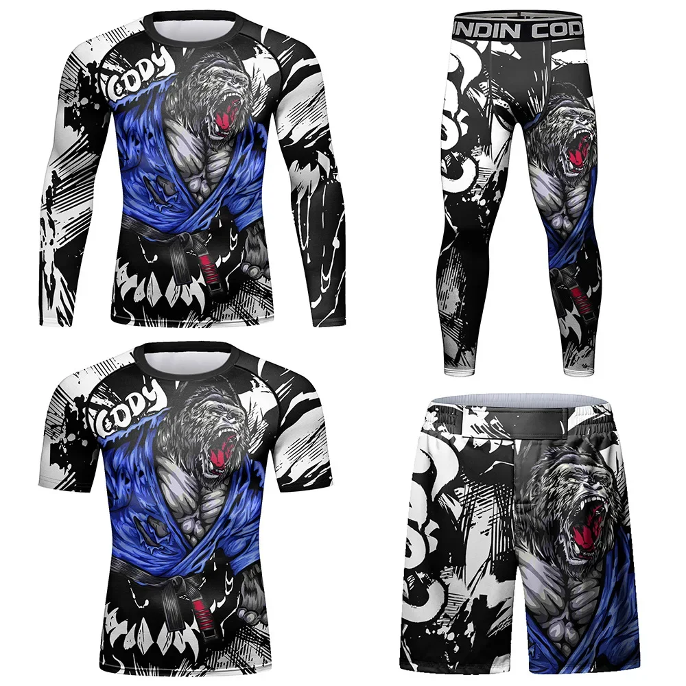 MMA Boxing Muay Thai Compression Set tuta da uomo Running Rashguard t-shirt + pantaloncini abbigliamento sportivo allenamento abbigliamento da