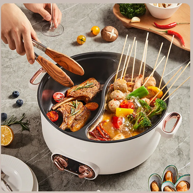 220V garnek elektryczny Multicooker gospodarstwa domowego non-stick urządzenie do gotowania patelnia garnek 5L dwusmakowy gorący garnek 3L