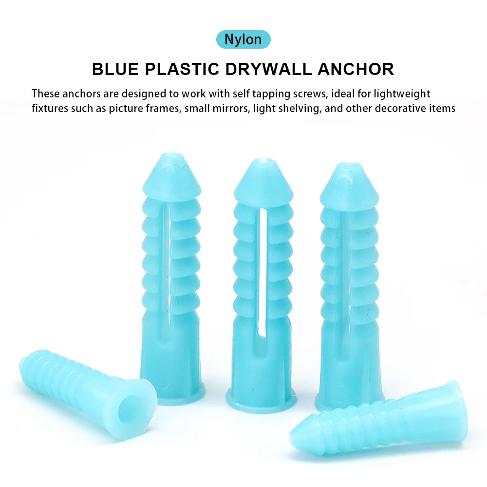 JUIDINTO 20/60pcs Plastic Drywall Wall Anchors Rubber Wall Plug Blue m6 m8 Plastic Expansion Tube for Tapping Screw - Image 2