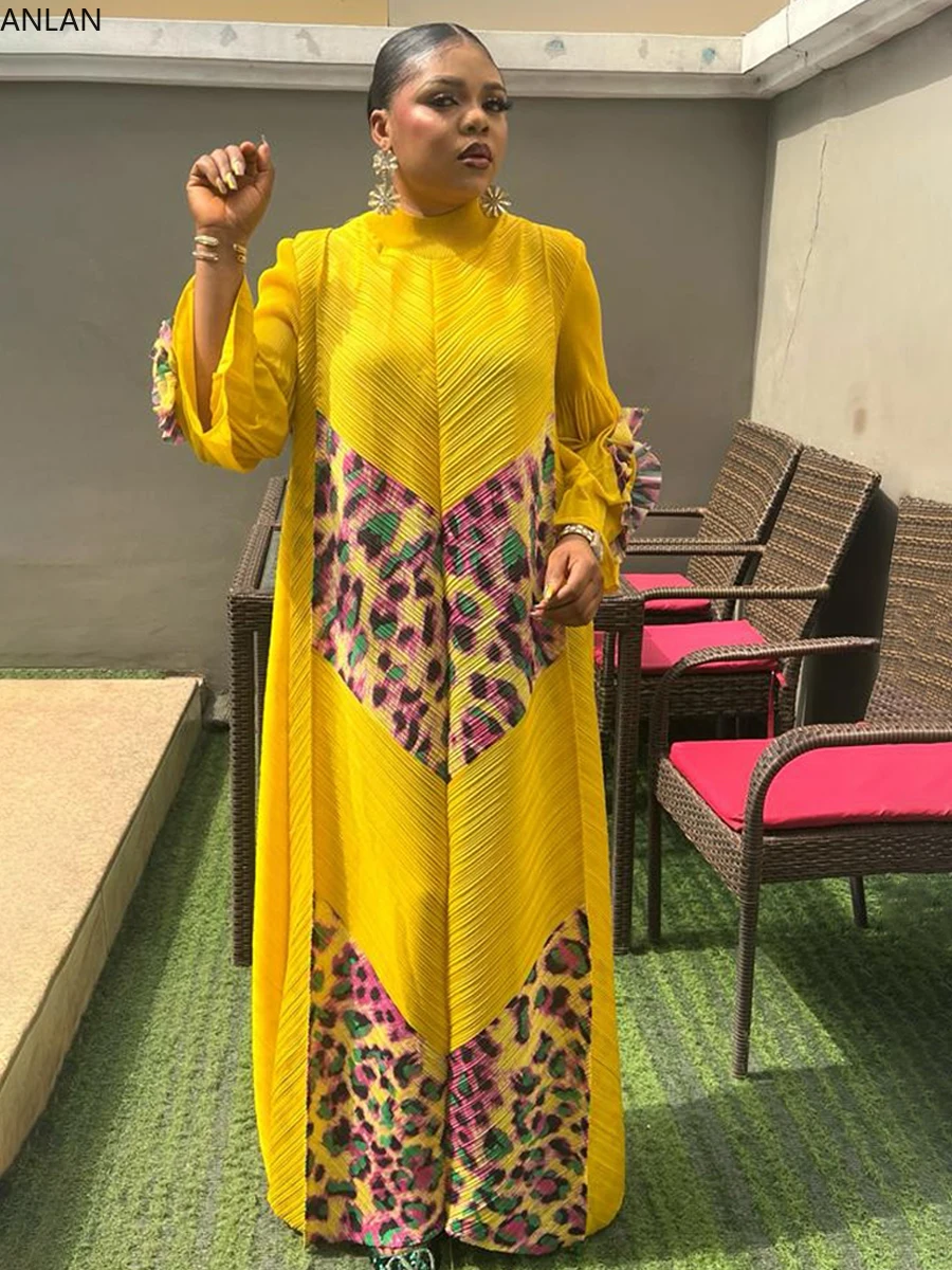 ANLAN-Robe Longue Plissée pour Femme, Vêtement à Manches sulf, Construcemballages à la Main, Imprimé, à la Mode, Nouvelle Collection 2024, 9YK7603
