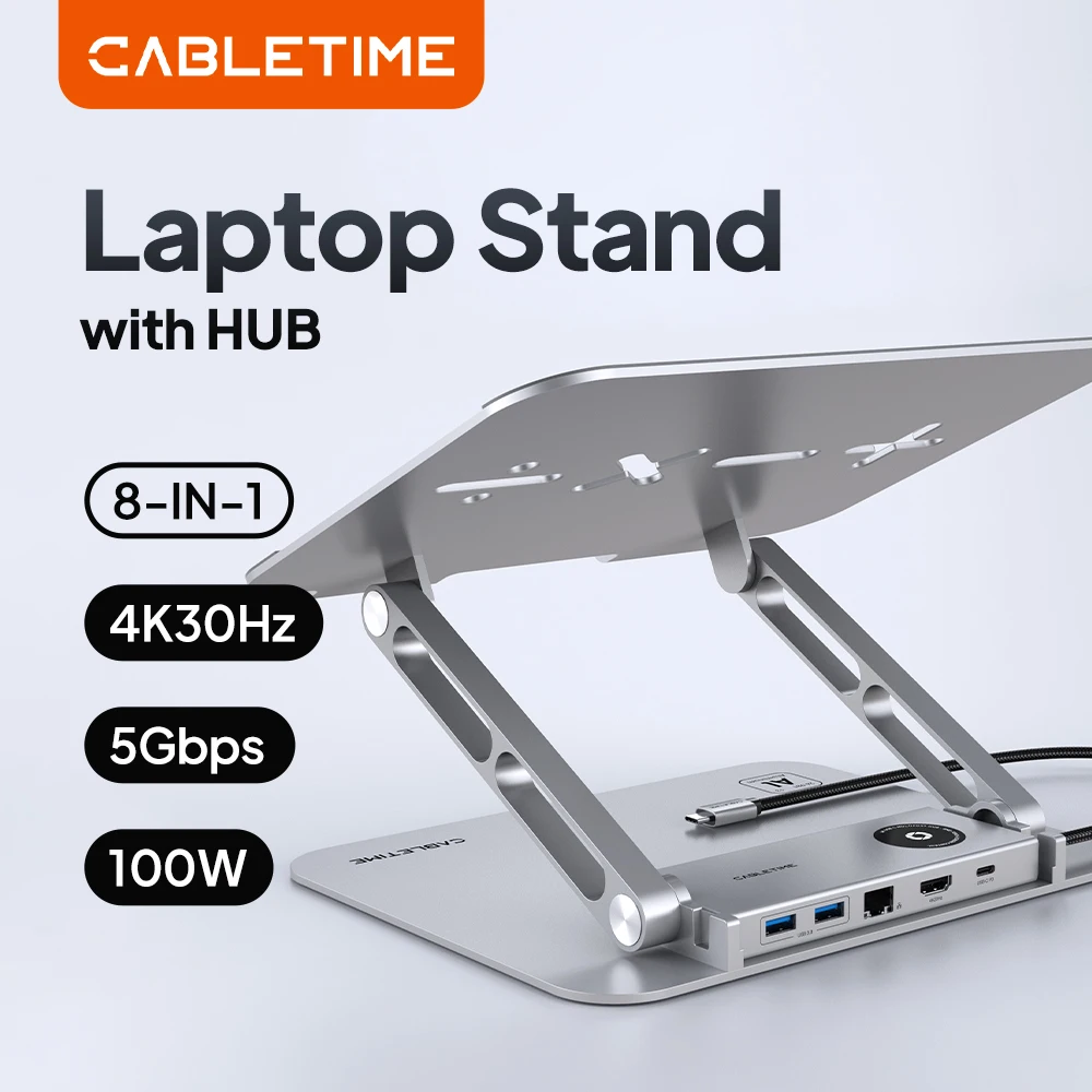 CABLETIME 15-in-1 USB C Docking Station PD100W 8K HDMI M.2 SSD Support USB 3.2 10Gbps 1000Mbps for Dell Laptop Mac pro
