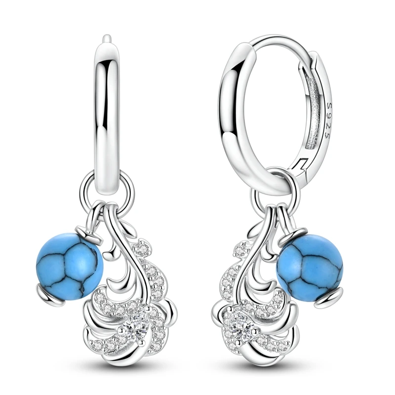 925 Sterling Silver Earrings Women CZ Zircon Feather Blue Pine Ear Studs Sparkling Earring Anniversary Gifts
