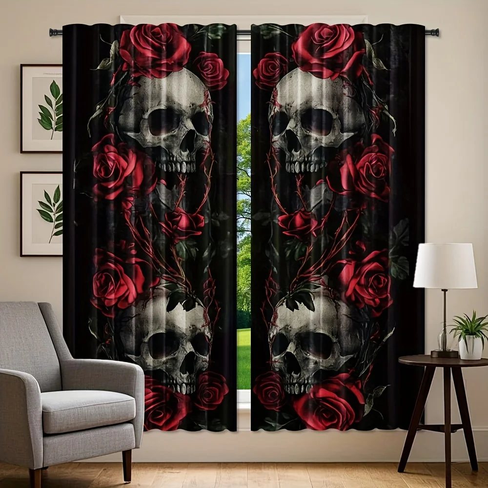 Gothic Skull Rose Curtains Bla - Home Office Alternative avaliação e preço