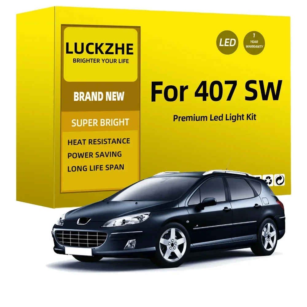 15 szt. Zestaw lampa pokojowa Led do Peugeot 407 SW 2004-2010 2011 do odczytu samochodu kopuła żarówki oświetlenie tablicy rejestracyjnej Canbus bez błędu