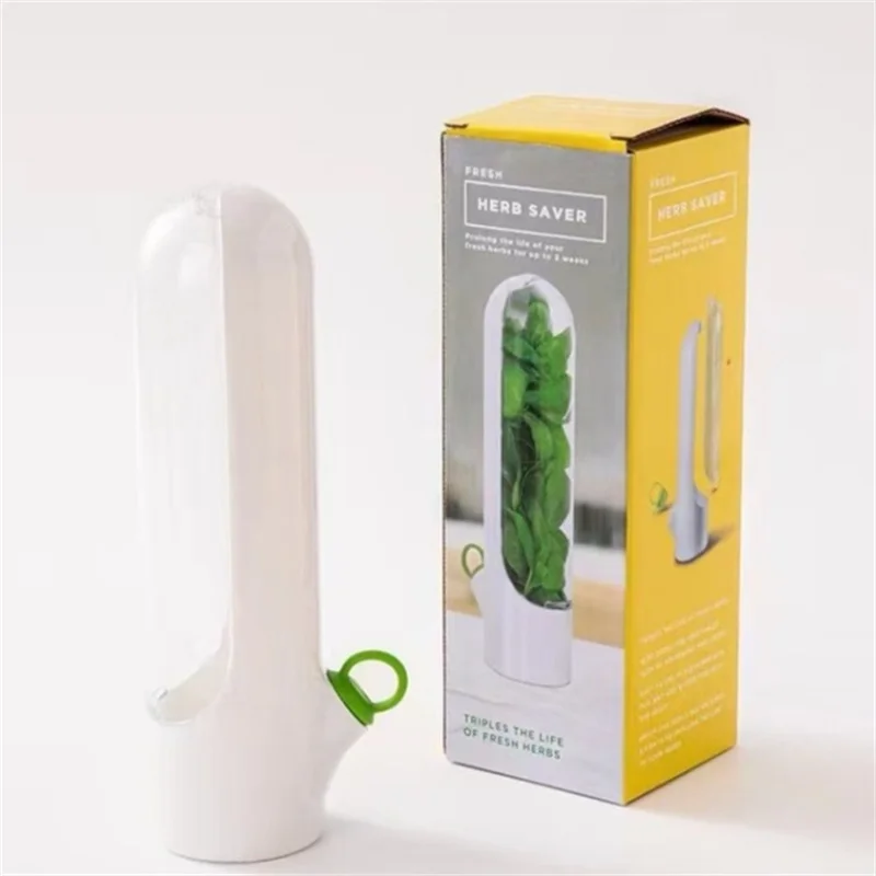 1PC White Fresh Herb Saver Storage Container with Vanilla Preserver Vegetable Keeper for Refrigerator Kitchen