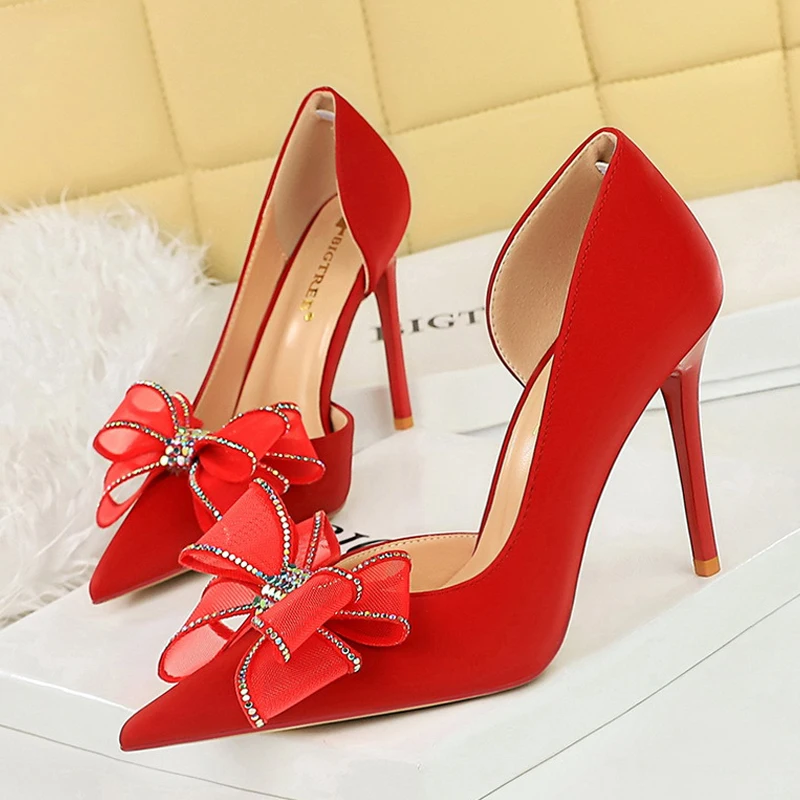 BIGTREE Fashion Square CRYSTAL Flower Lace Women Pumps Hollow Thin Heels Elegant Wedding Party Shoes Zapatos Mujer