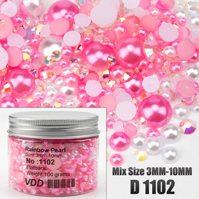 VDD 30/60/100/200g Großhandel Gemischte Größen ABS Halbrunde Perlen Flache Rückseite Perlen Farbige Harz-Strasssteine für Nagelkunst, Basteln und DIY-Dekoration – Detail 8
