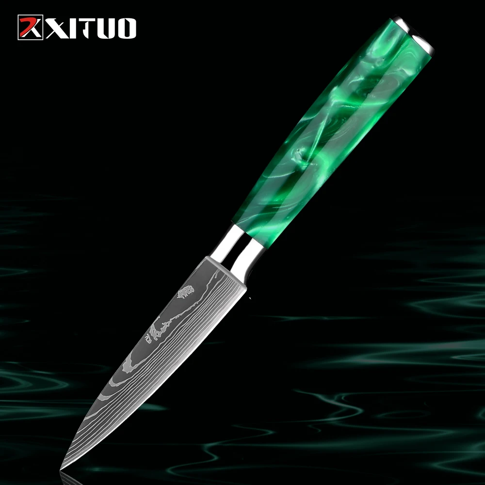 

XITUO Paring Knife 3.5 inch Fruit Peeling Knife Ultra Sharp Kitchen Chef Knife Damascus Laser Pattern Steel Full Tang Handle