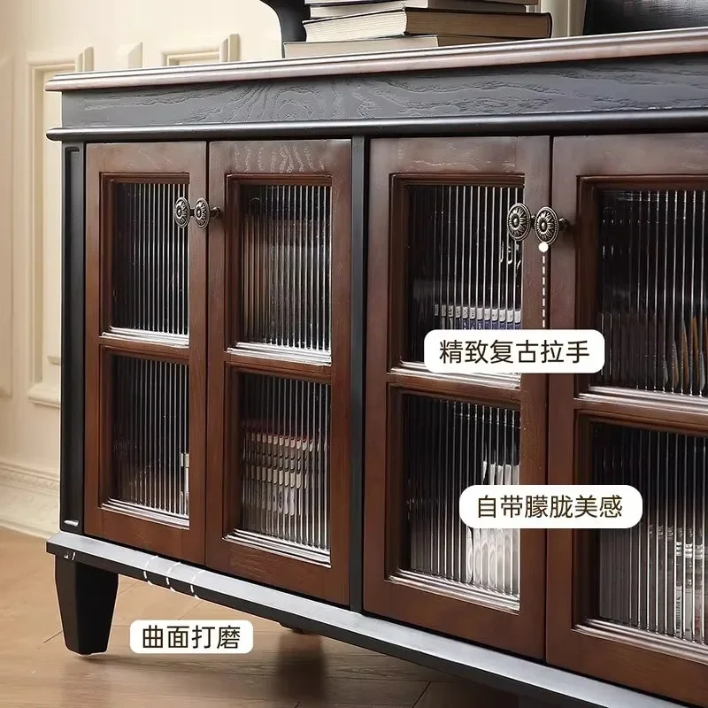 Solid wood TV cabinet, living room storage cabinet, locker integrated color matching ash wood bookcase
