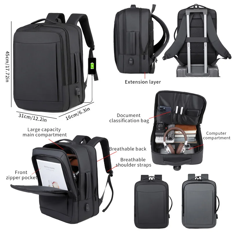 

Large-capacity men's business, outdoor and travel backpack, 17-inch casual laptop bag