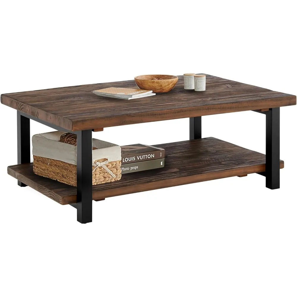 

Журнальный столик Pomona Rustic Natural шириной 48 дюймов с полкой, 400 фунтов. Вместимость и металлические ножки для гостиной Rustic Industri