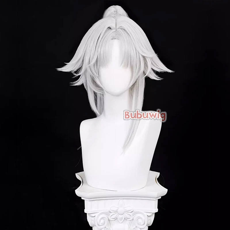 Bubuwig pelo sintético Feixiao pelucas de Cosplay Honkai: Star Rail Feixiao 100cm plata blanco mezclado verde cola de caballo peluca resistente al calor