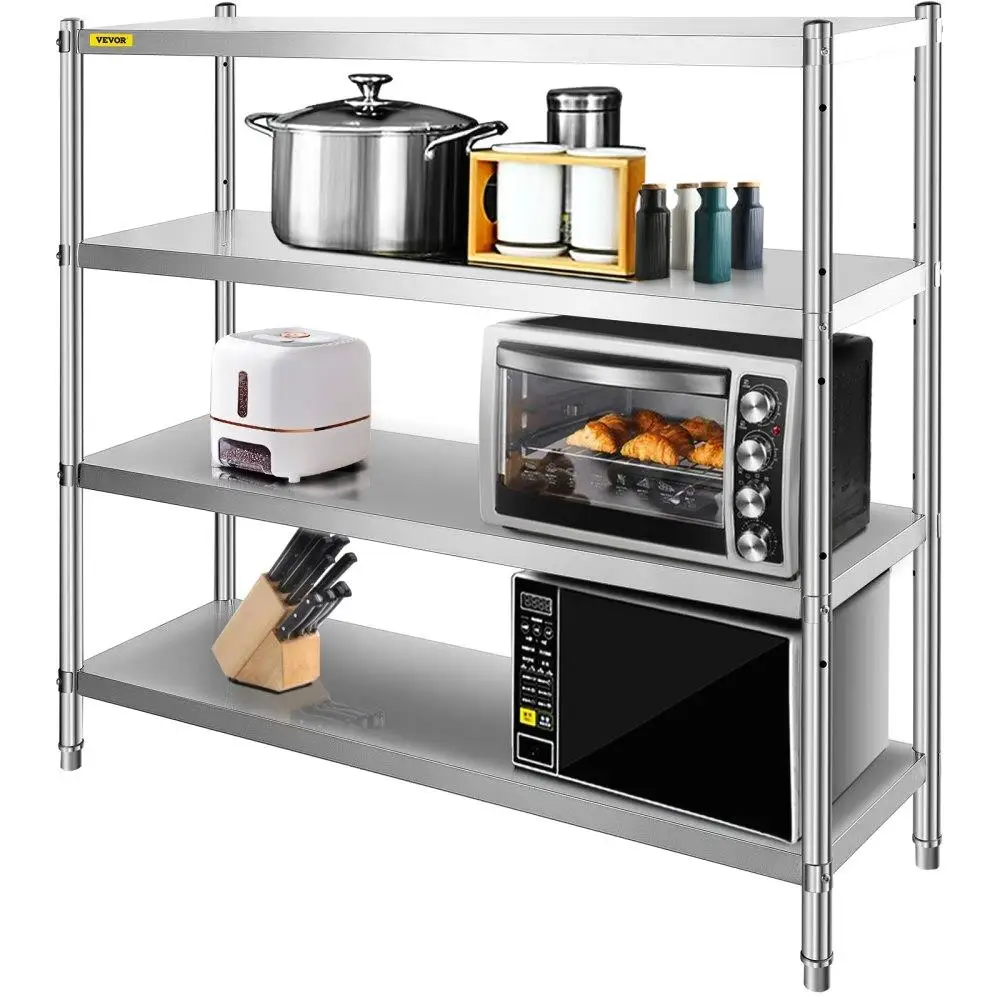 

Stainless Steel 60x18 Inch Heavy Duty 4 Tier Adjustable Storage Rack for kitchen Office Garage 330lb Capacity Per Shelf
