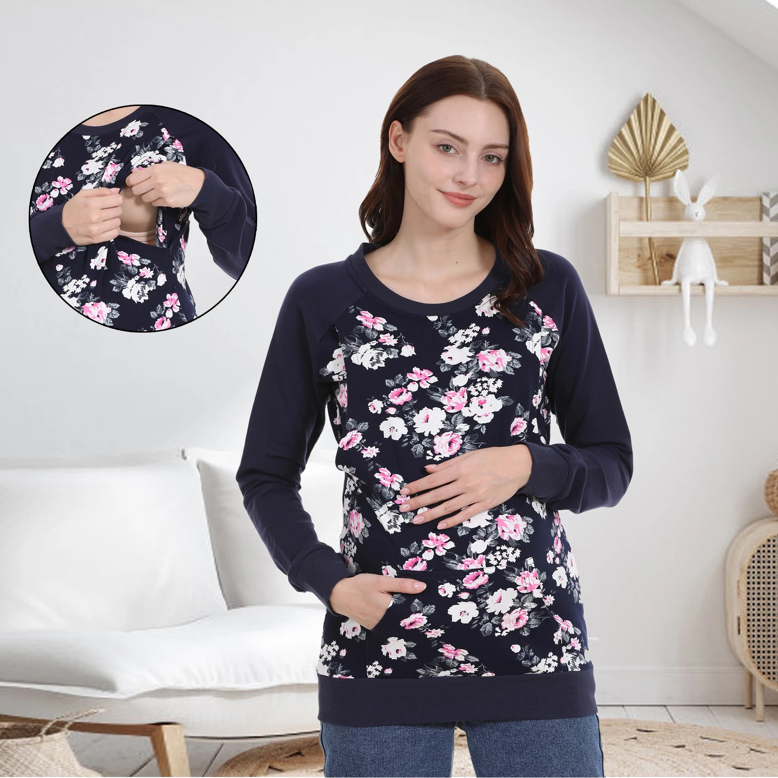 

Maternity Sweatshirt Longsleeve Breastfeeding Clothes Cotton Pregnancy Hoodies Nursing Top for Pregnant Women Autumn Winter