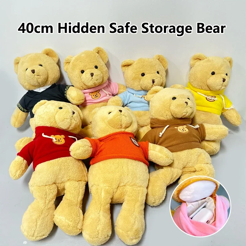 2024 30cm Plush Bear Hidden Safes Storage Bag for Money Jewelry Boxes for Kids Children Toys Creative Gifts Secret Box Doll Bear