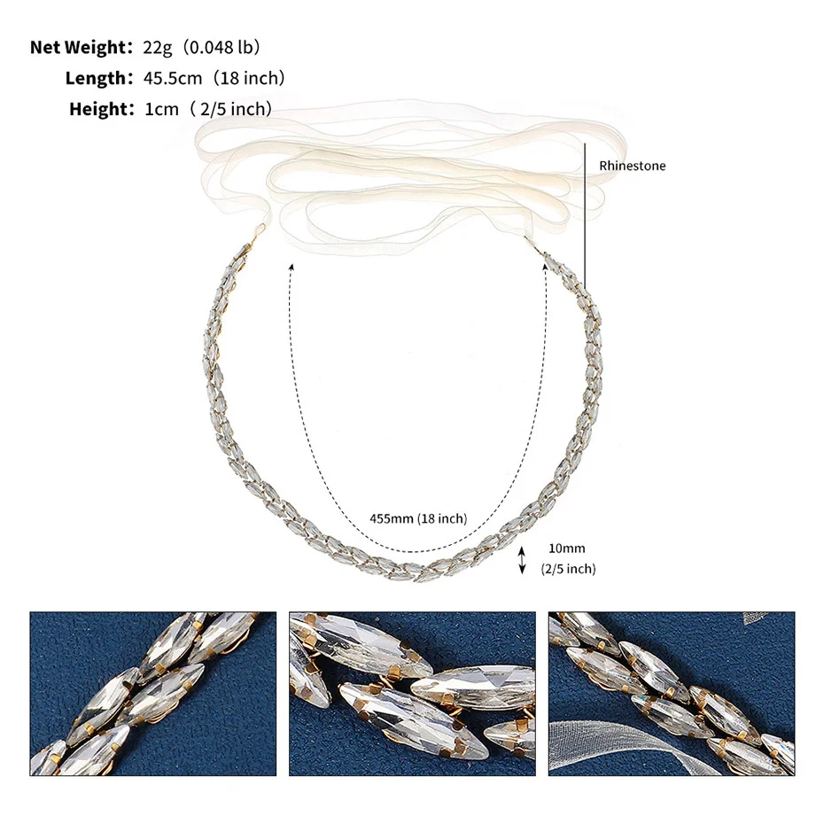Efily 얇은 잎 라인석 신부 벨트 액세서리, 웨딩 파티 이브닝 드레스, 크리스털 신부 새시 벨트, 신부 들러리 선물