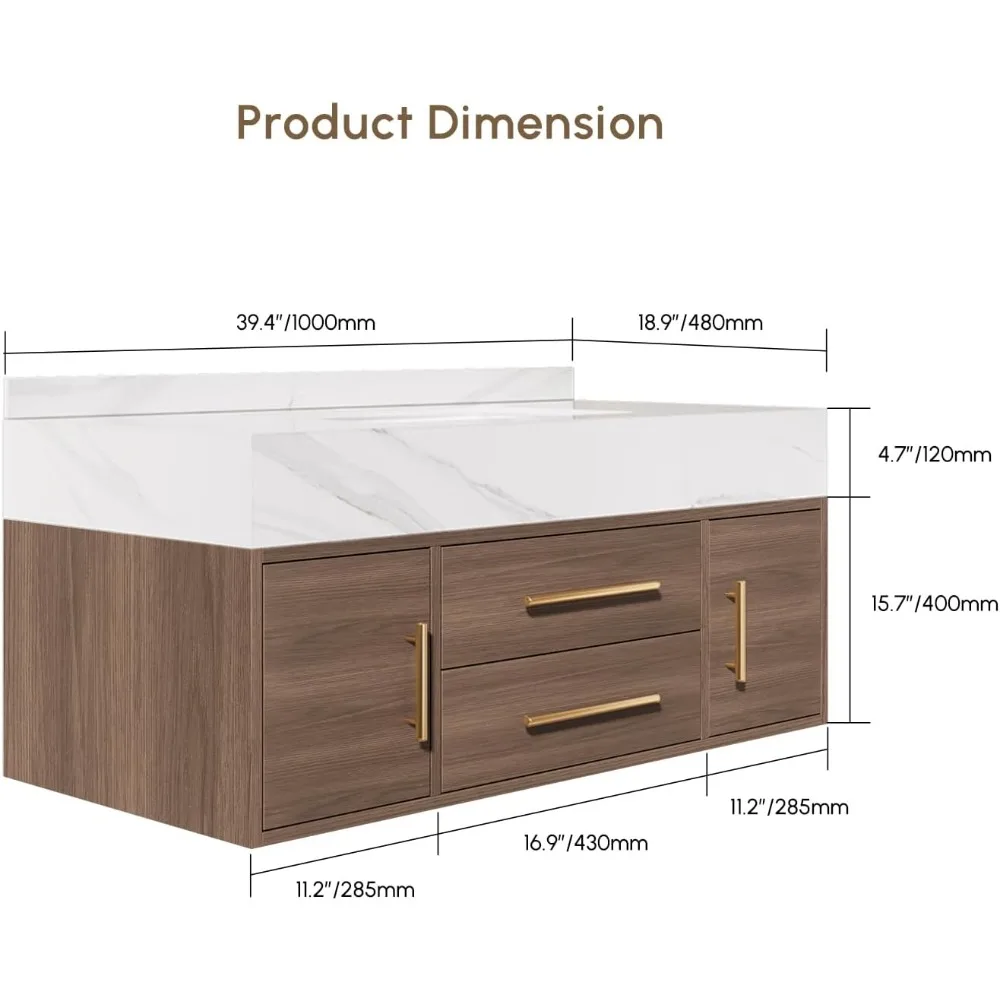 حمام عائم مع حوض سفينة حجرية ملبدة درجين (جوز مع أبواب، 39.4 بوصة)