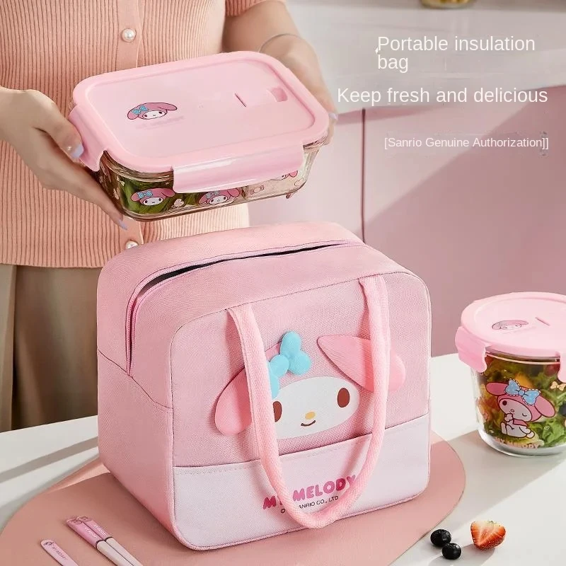 Kawaii Hello Kitty Sanrio Bento Bag Anime My Melody Lunch Box Insulation Bag High-Capacity Portable  Aluminum Foil Thickened