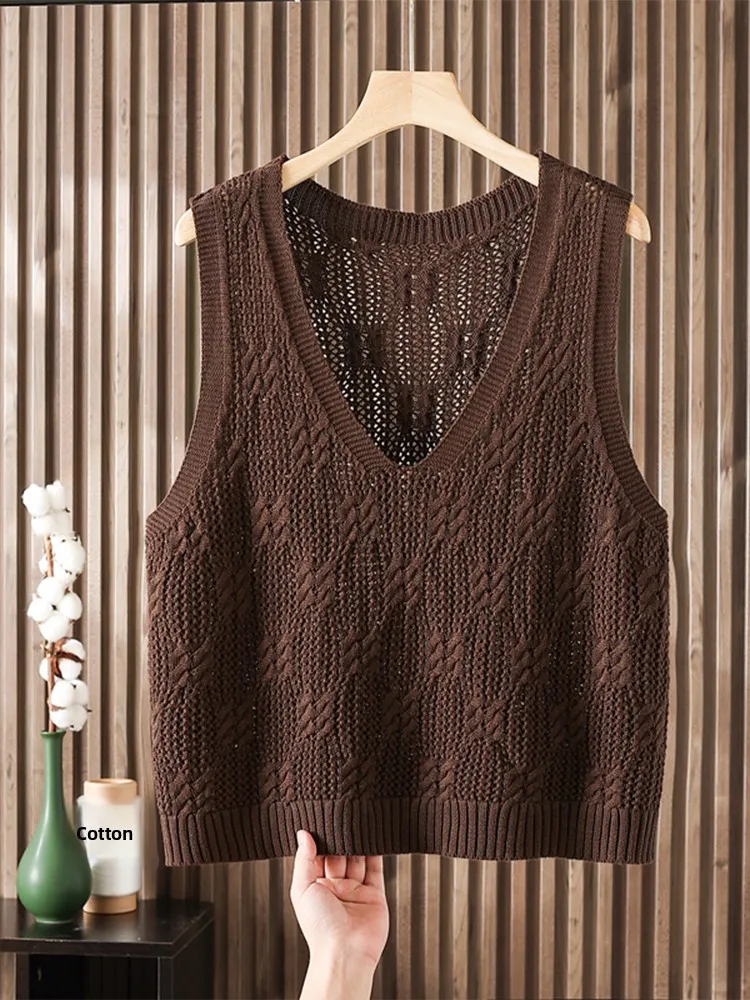 Faionable Knitted ort Sve Vest Women's Loose Large Size Openwork Knitwear Spring Autumn Thin Sle Simple Design