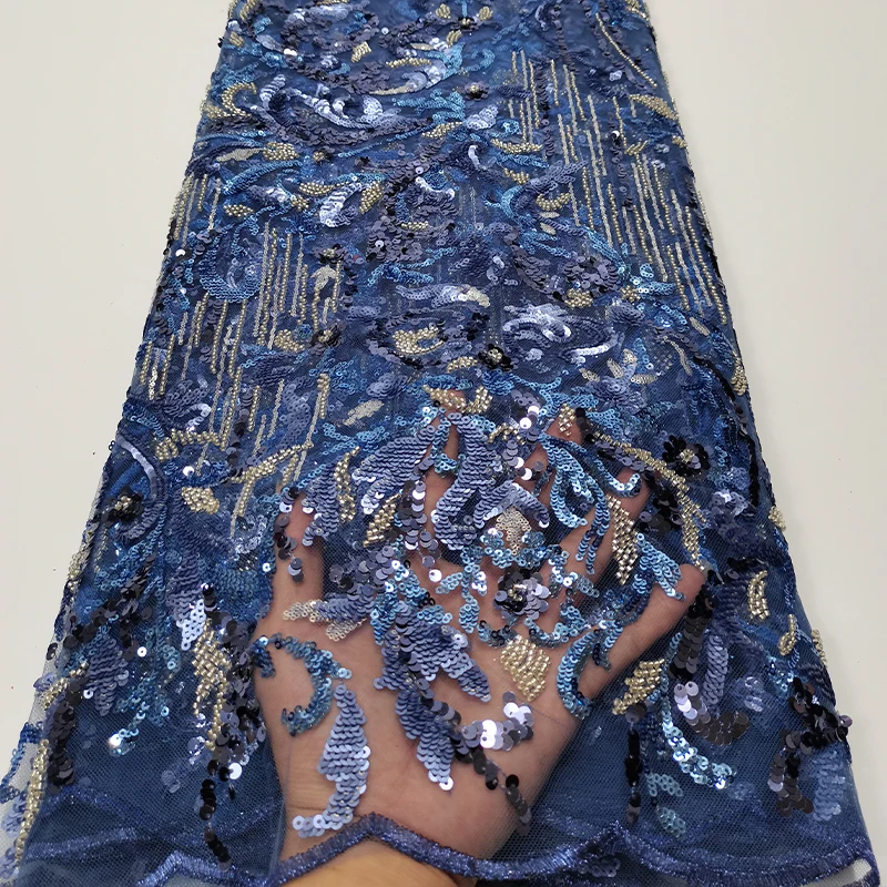 French luxurious lace mesh fabric, African high-quality beaded, branch beaded, sequin embroidered lace trim fabric