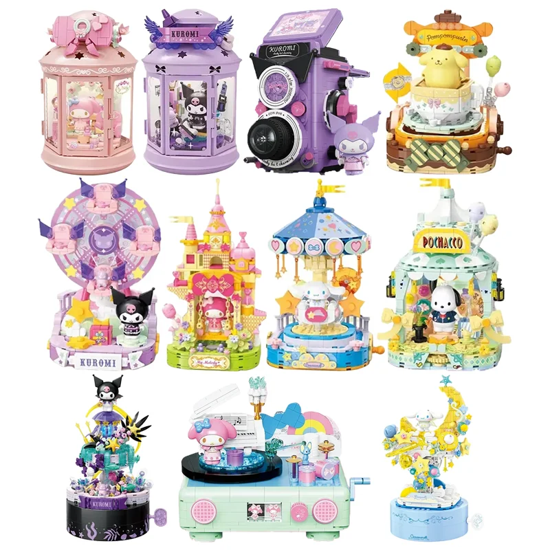 

Sanrio Building Blocks CD Player Amusement Park Desktop Kuromi My Melody Assembling Model Decoration Children's Toys Gifts