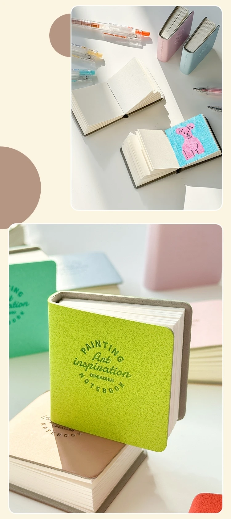 3 quadratische Mini-Aquarell-Skizzenbücher, 5,08 x 5,08 cm, 48 Blatt/96 Seiten dickes Papier, Kunstlederbezug, Malerei, Kunst A7796 – Detail 7