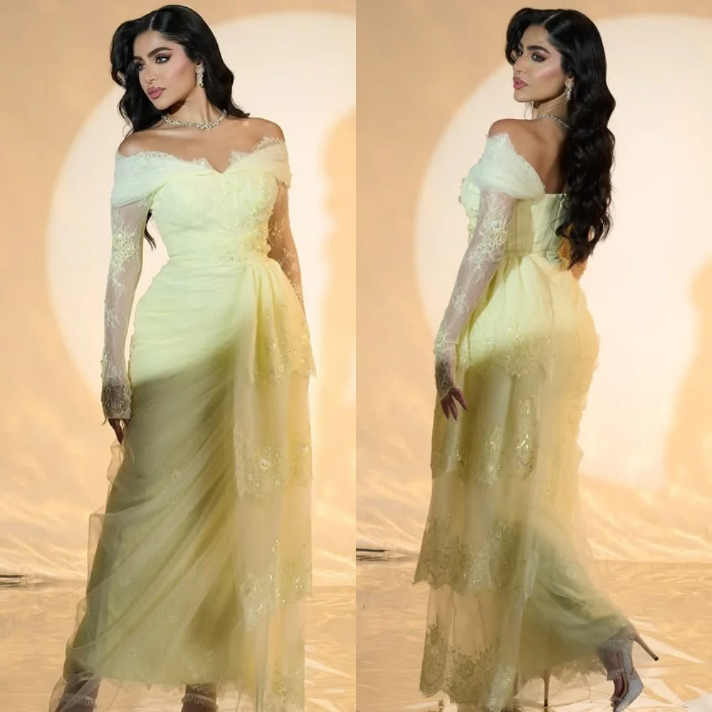 Customized Modern Style Intricate Lace Sequined Pleat Straight Off-the-shoulder Long Dresses Bespoke Occasion Dresses Fashion