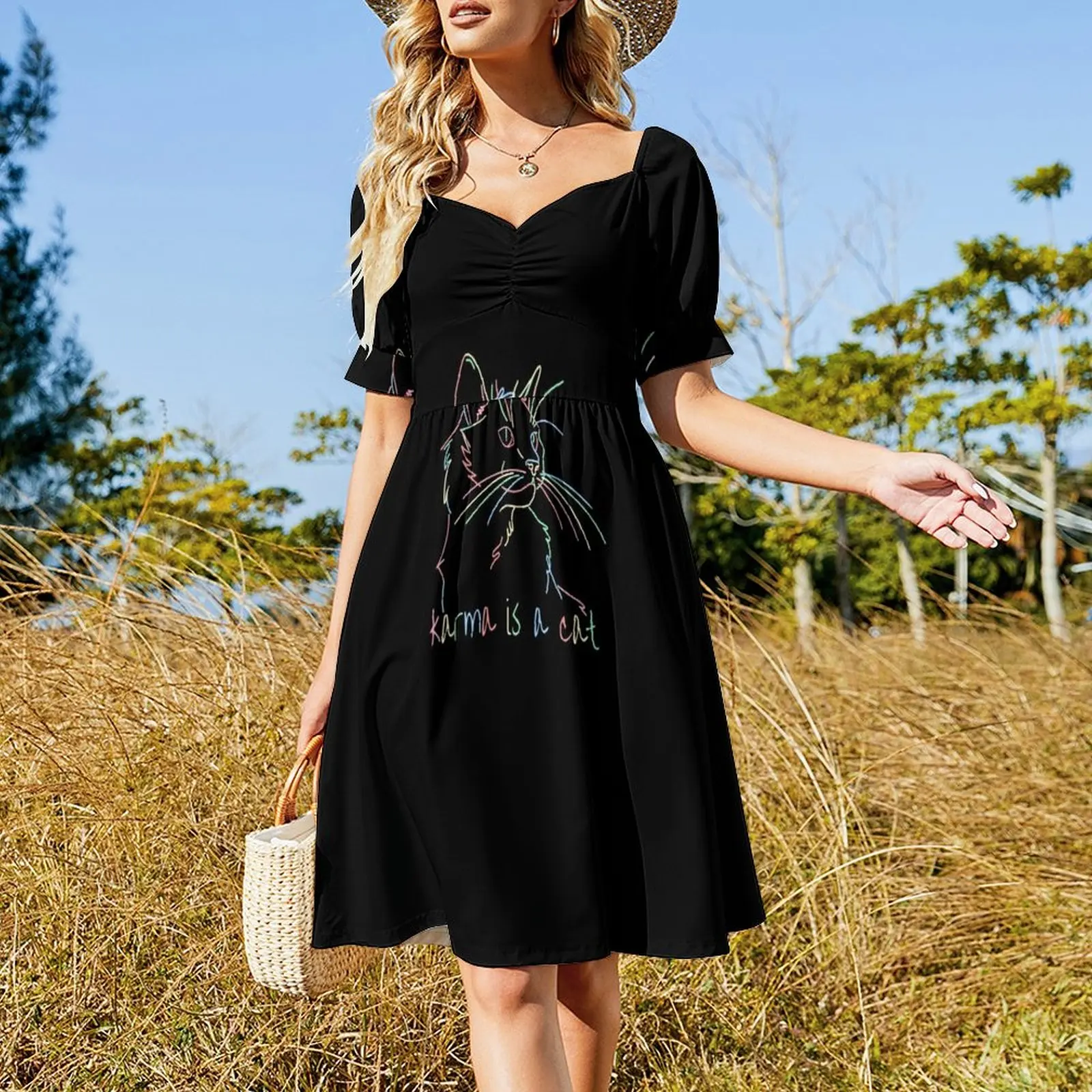 Karma is a Cat Short Sleeved Dress luxury evening dress woman for wedding Long dress woman