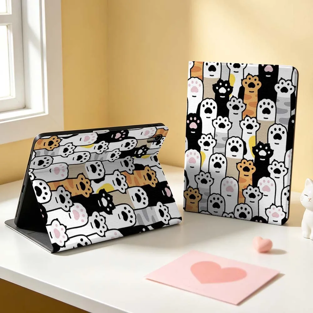 Cat Footprints Creative Design For Apple iPad Pro Mini Air A16 A17 A14 4 5 6 7 6th 12th Gen M5 11 13 M4 Pen Tray Tablet Case