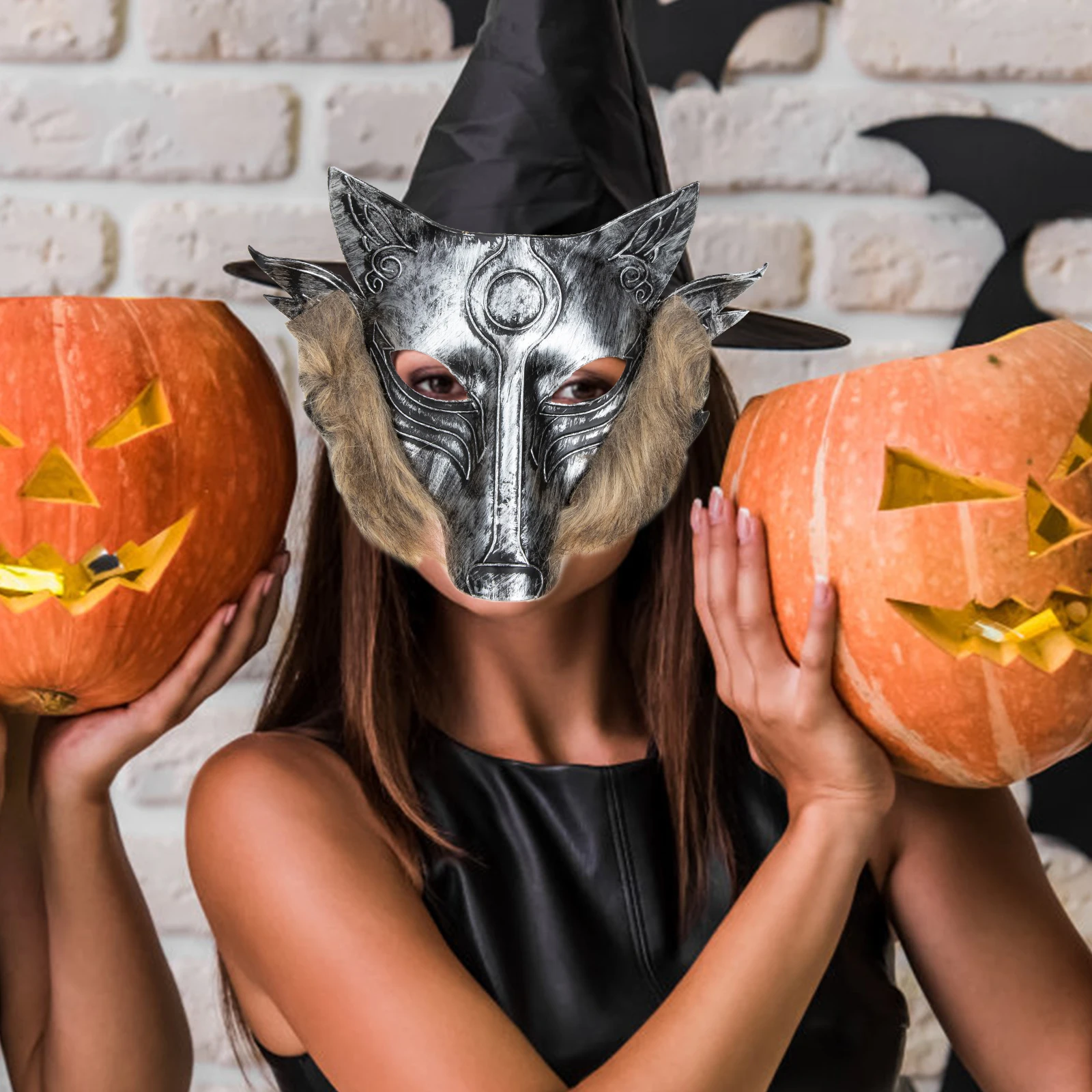 

Wolf Mask Halloween Costume Accessory Cloth Face Cover One Size Fits Most Scary Party Prop Cosplay Decor