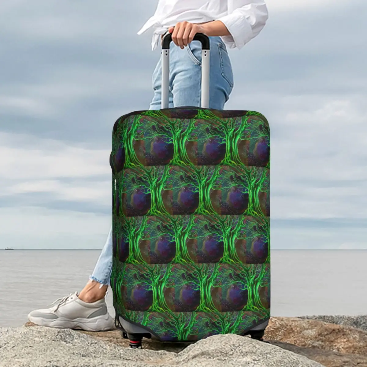 

Magic Green Tree Suitcase Cover Protection Elastic Travel Luggage Protector Covers for 18-32 Inch