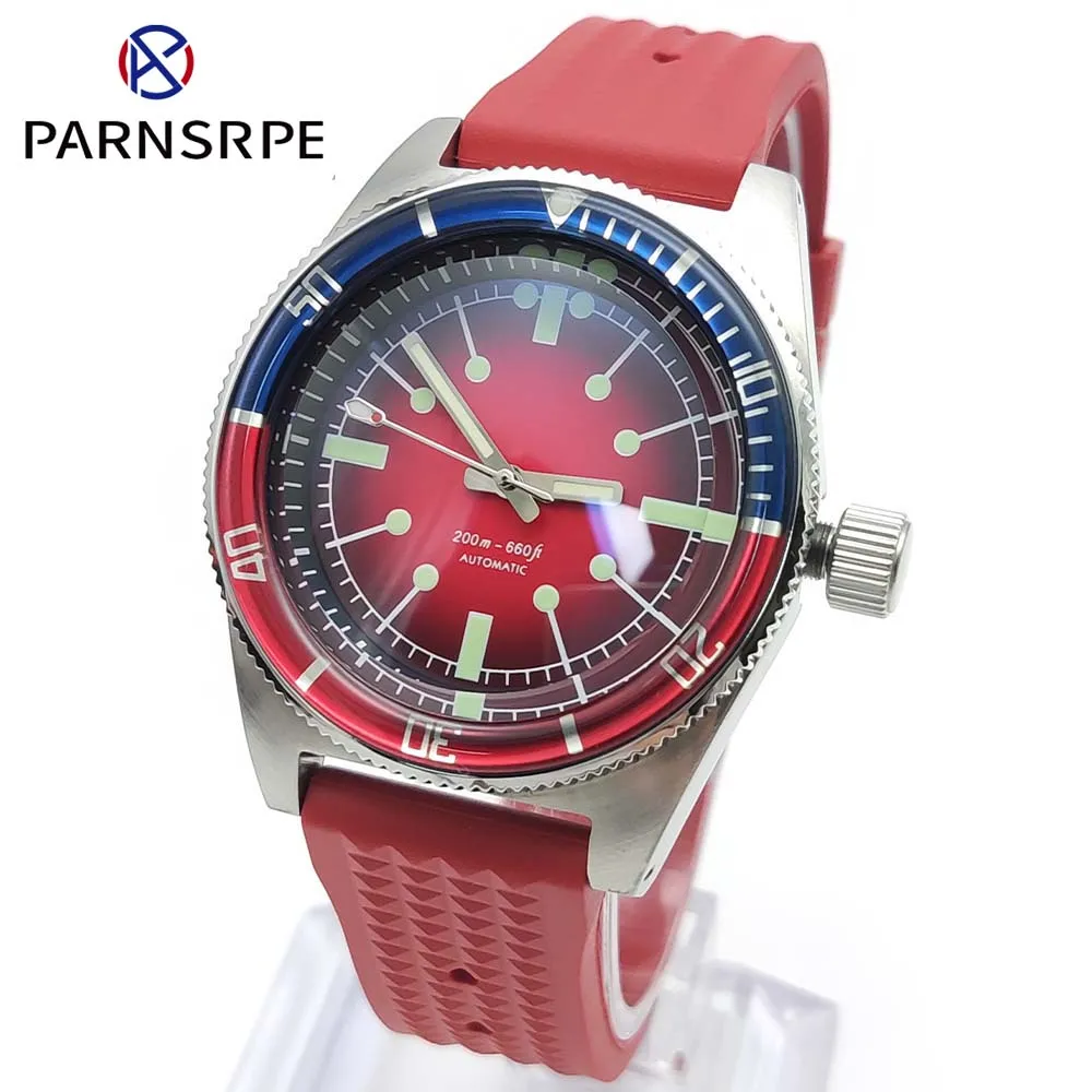 Newest Men's Red Automatic Mechanical Watch NH35 Movement High Quality Sapphire Glass Resin Bezel Casual Fashion Watch