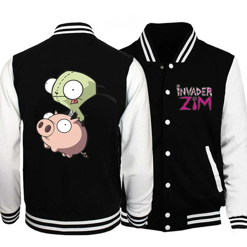 New Cartoon Invader Zim Pattern Print Jacket Men's Women's Casual Outdoor Long Sleeve Sweater Baseball Jacket Tops