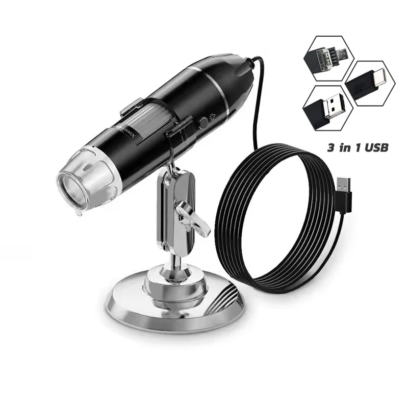 1600X USB デジタル顕微鏡 カメラ付き – はんだ付け、PCB、精密検査用のポータブル USB-C LED 拡大鏡