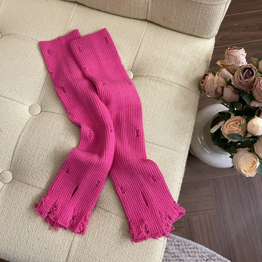 Guanti da subcultura elastici alla moda Polsini da polso Punk Y2K Maniche lunghe senza dita Scava fuori Maniche colorate in maglia strappate JK
