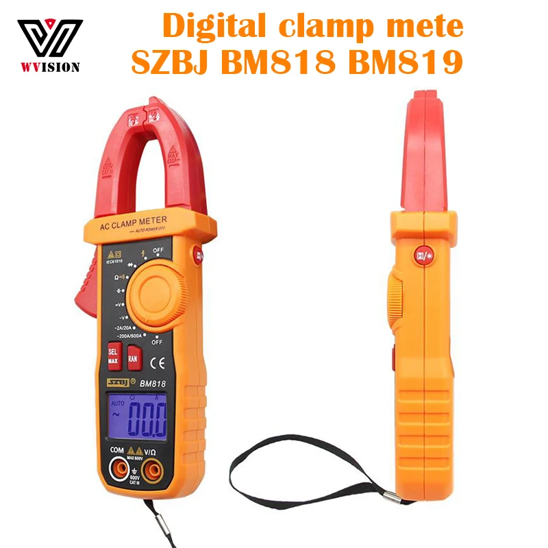 SZBJ BM818 Digital Clamp Meter BM819 Ture-RMS Ammeter ACV/DCV ACA 600V/600A Auto Range Capacitance 2000uF/10000uF NCV Backlight