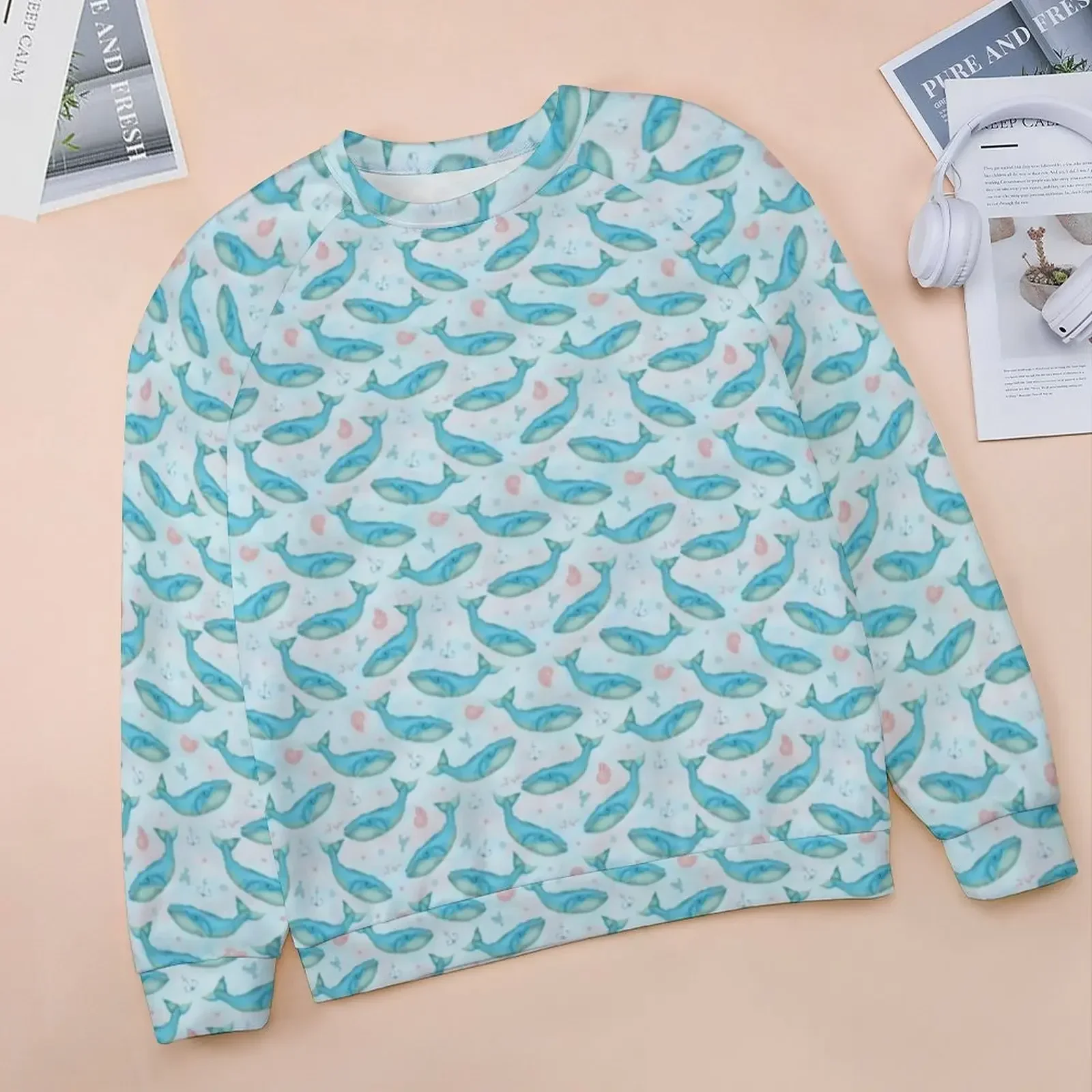 Nautical Ocean Beach Hoodies Winter Blue Whale Street Fashion Oversized Hoodie Long Sleeve Trendy Design Casual Sweatshirts