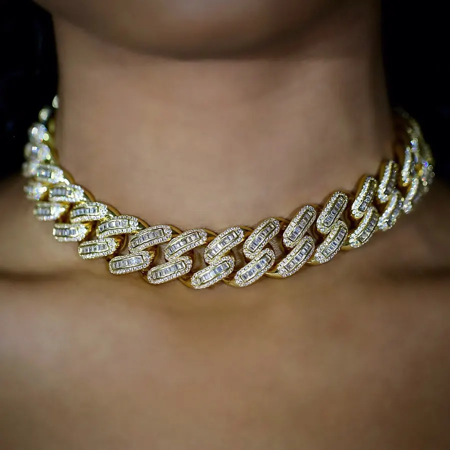 

Men Women Hip Hop Necklace Jewelry Iced Out Bling Cubic Zirconia Pave Rock Punk 18MM Wide Cuban Chain Necklace Jewelry