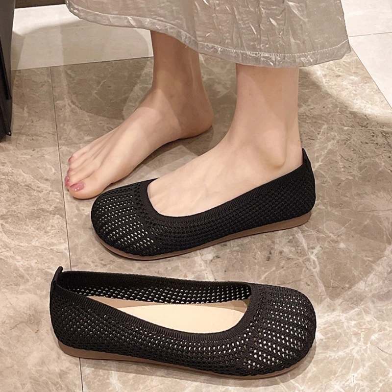 

2025 Breathable Mesh Flats For Women Spring Summer Shoes Soft Sole Solid Color Sqaure Toe Female Daily Walking Driving Loafers