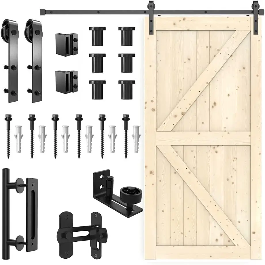 

42in x 84in Sliding Barn Door with 7.5ft Barn Door Hardware Kit & Handle, Floor Guide, Door Latch Included