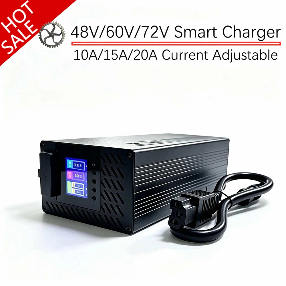 10A 20A 24V 48V 72V 60V 54.6V 58.4V 84V Li-Ion LiFePO4 Lithium-Batterieladegerät mit einstellbarem Strom, 13S Schnellladung, 8S 16S 20S 24S kompatibel