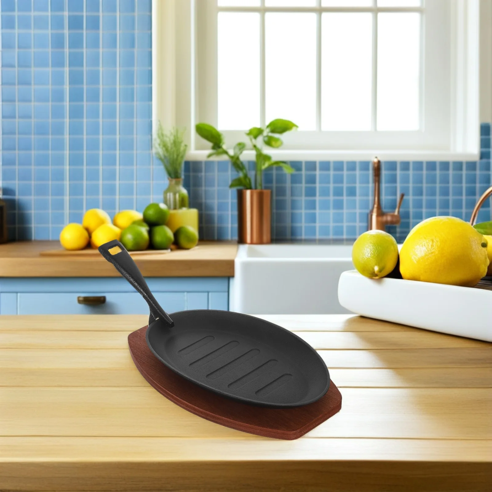 

1Set Cast Iron Grill Plate Striped Surface Sear Marks Even Heat Distribution for Oven Stovetop Bbq Steak Cooking Pan