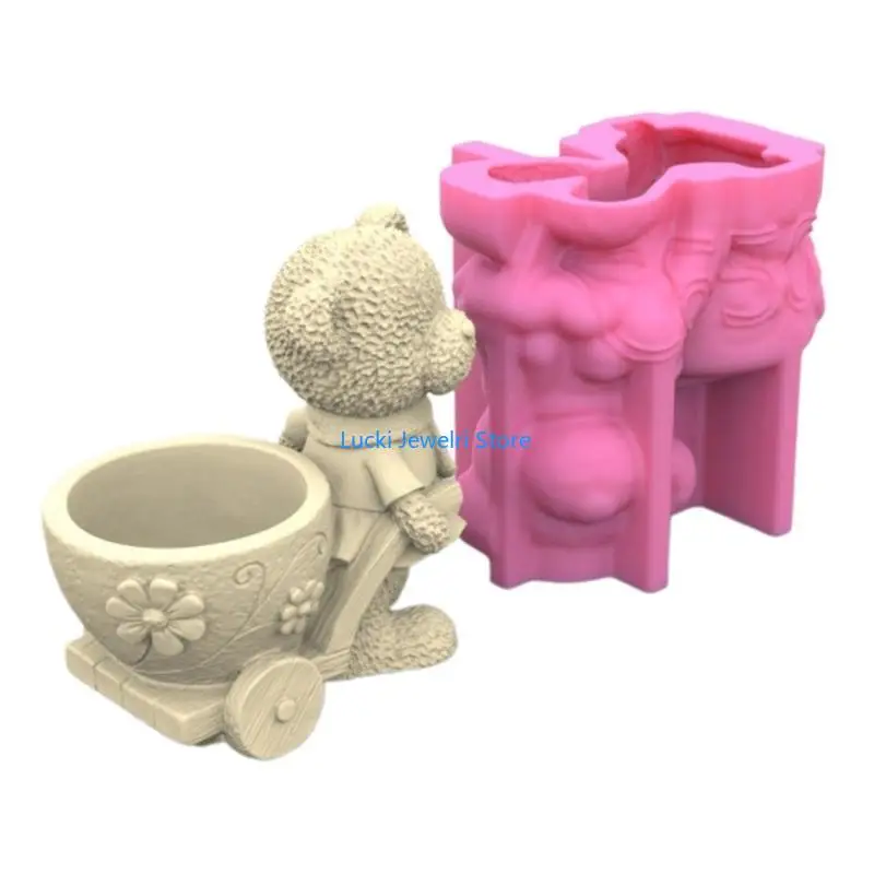 

193E милый медведь гипсовая силиконовая форма DIY сочные бетонные цветочные горшки ваза гипсовая цементная форма ручка формы для