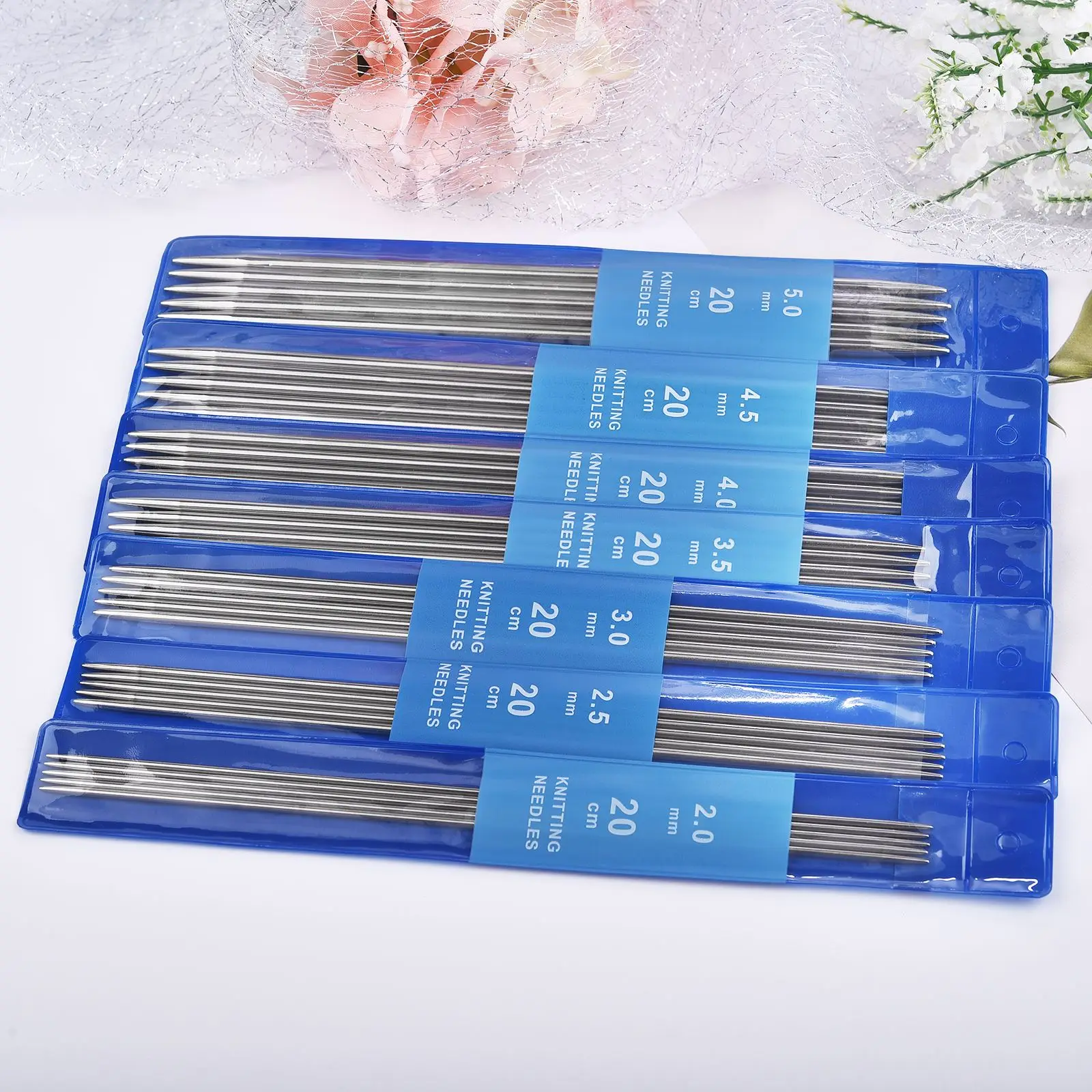 5PCS 20CM Stainless Steel Knitting Needles Set 2-5MM Double Pointed Straight Knitting Needles For Knitting Sweater Scarf Project